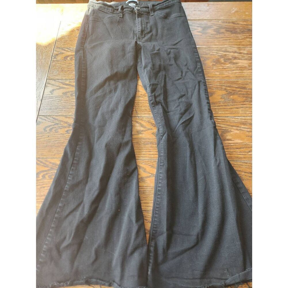 Women's Distressed Black Flare Jeans - Picture 2 of 6